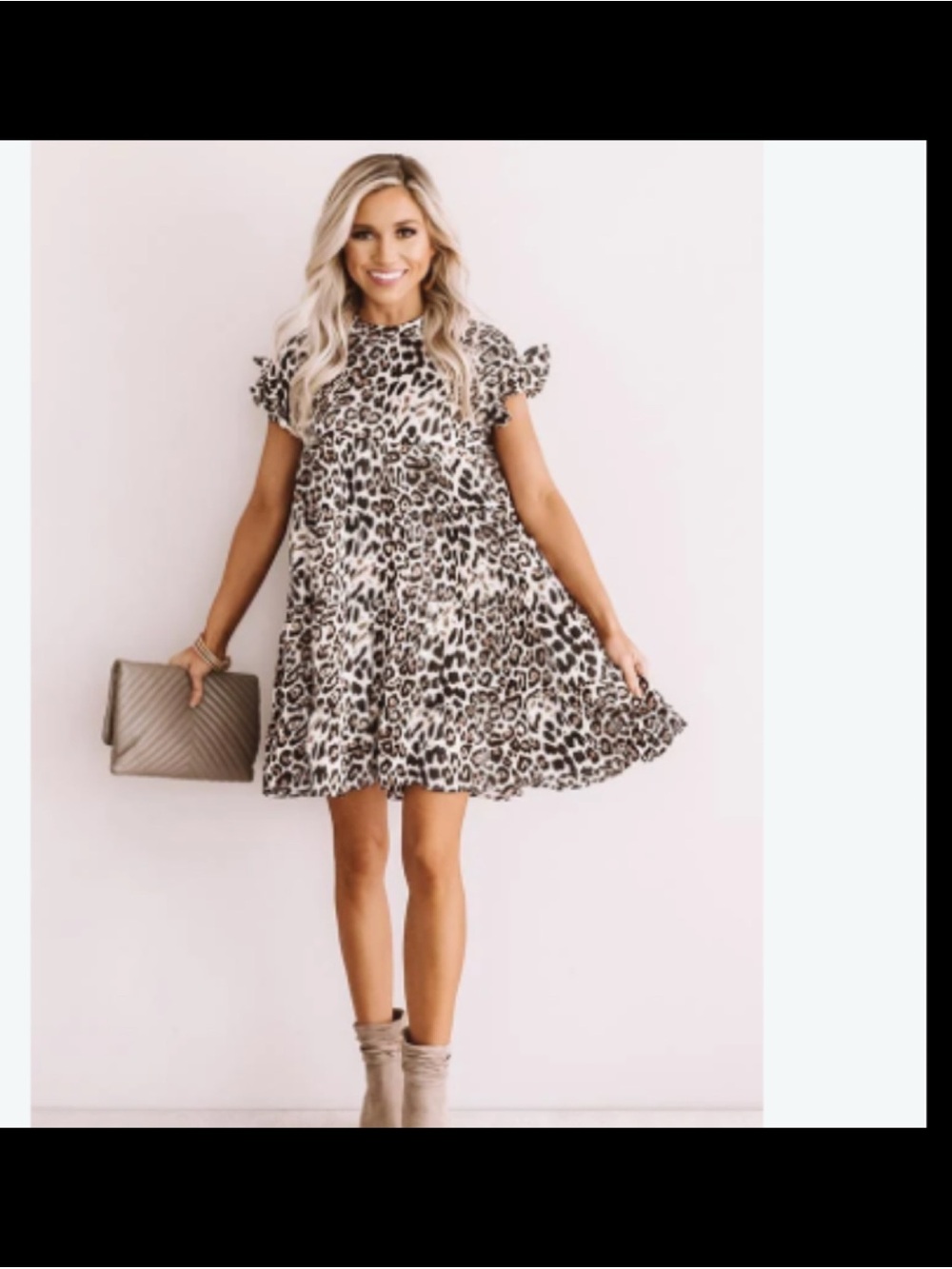 Leopard Print Short Sleeve Swing Dress - Beige/Black (rack)